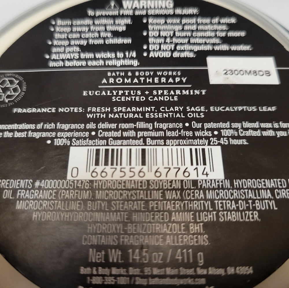 Bath & Body Works Aromatherapy STRESS RELIEF Eucalyptus Spearmint Candle 14.5 oz - Picture 3 of 3